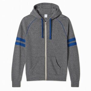 Alternative Gray Zip Hoodie Women’s Fleece Lined Blue Striped Sweatshirt Small